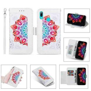 For Huawei P20 Lite Printing Dual-color Half Mandala Pattern Dual-side Magnetic Buckle Horizontal Flip Leather Case with Holder & Card Slots & Wallet & Photo Frame & Lanyard(White)