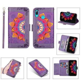 For Huawei P20 Lite Printing Dual-color Half Mandala Pattern Dual-side Magnetic Buckle Horizontal Flip Leather Case with Holder & Card Slots & Wallet & Photo Frame & Lanyard(Purple)