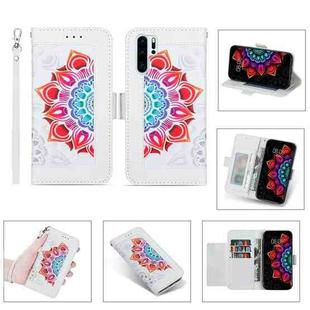 For Huawei P30 Pro Printing Dual-color Half Mandala Pattern Dual-side Magnetic Buckle Horizontal Flip Leather Case with Holder & Card Slots & Wallet & Photo Frame & Lanyard(White)