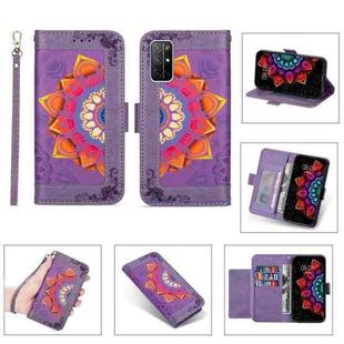 For Huawei Honor 30S Printing Dual-color Half Mandala Pattern Dual-side Magnetic Buckle Horizontal Flip Leather Case with Holder & Card Slots & Wallet & Photo Frame & Lanyard(Purple)