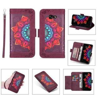 For Samsung Galaxy A5 (2017) Printing Dual-color Half Mandala Pattern Dual-side Magnetic Buckle Horizontal Flip Leather Case with Holder & Card Slots & Wallet & Photo Frame & Lanyard(Wine Red)