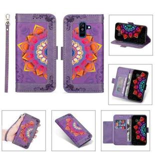 For Samsung Galaxy J8 (2018) Printing Dual-color Half Mandala Pattern Dual-side Magnetic Buckle Horizontal Flip Leather Case with Holder & Card Slots & Wallet & Photo Frame & Lanyard(Purple)