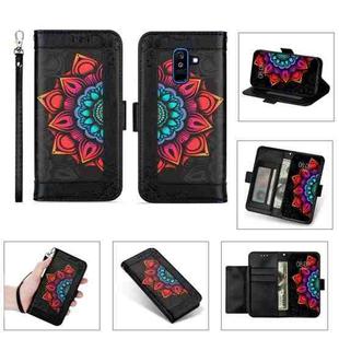 For Samsung Galaxy J6+ Printing Dual-color Half Mandala Pattern Dual-side Magnetic Buckle Horizontal Flip Leather Case with Holder & Card Slots & Wallet & Photo Frame & Lanyard(Black)
