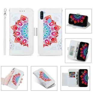 For Samsung Galaxy A11 Printing Dual-color Half Mandala Pattern Dual-side Magnetic Buckle Horizontal Flip Leather Case with Holder & Card Slots & Wallet & Photo Frame & Lanyard(White)