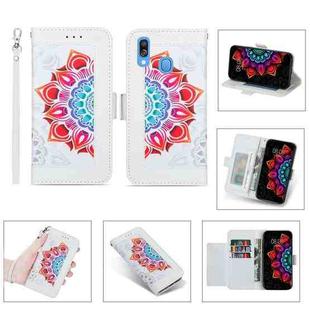 For Samsung Galaxy A40 Printing Dual-color Half Mandala Pattern Dual-side Magnetic Buckle Horizontal Flip Leather Case with Holder & Card Slots & Wallet & Photo Frame & Lanyard(White)