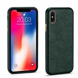 For iPhone X / XS Lambskin Texture Four-Corner Full Coverage Leather + Metal Protective Case(Green)