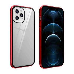 For iPhone 12 Pro Max Double Sides Tempered Glass Magnetic Adsorption Metal Frame Anti-peep Screen Case(Red)