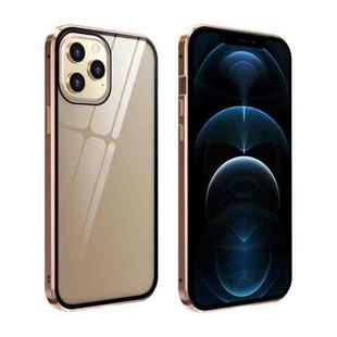 For iPhone 12 Pro Max Double Sides Tempered Glass Magnetic Adsorption Metal Frame Anti-peep Screen Case(Gold)