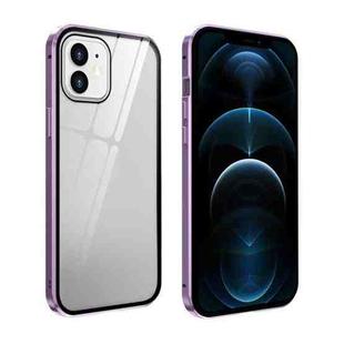 For iPhone 12 Pro Max Double Sides Tempered Glass Magnetic Adsorption Metal Frame Anti-peep Screen Case(Light Purple)