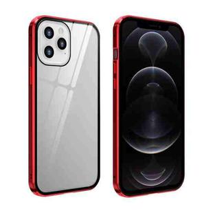 For iPhone 12 / 12 Pro Double Sides Tempered Glass Magnetic Adsorption Metal Frame Anti-peep Screen Case(Red)