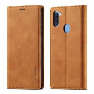 For Samsung Galaxy A11 / M11 LC.IMEEK Strong Magnetism Ultra-thin Horizontal Flip Shockproof Matte TPU + PU Leather Case with Holder & Card Slots & Wallet(Brown)