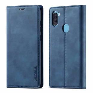 For Samsung Galaxy A11 / M11 LC.IMEEK Strong Magnetism Ultra-thin Horizontal Flip Shockproof Matte TPU + PU Leather Case with Holder & Card Slots & Wallet(Blue)