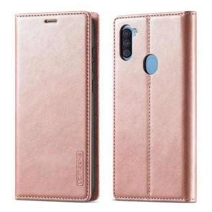 For Samsung Galaxy A11 / M11 LC.IMEEK Strong Magnetism Ultra-thin Horizontal Flip Shockproof Matte TPU + PU Leather Case with Holder & Card Slots & Wallet(Rose Gold)