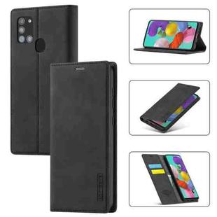 For Samsung Galaxy A21s LC.IMEEK Strong Magnetism Ultra-thin Horizontal Flip Shockproof Matte TPU + PU Leather Case with Holder & Card Slots & Wallet(Black)