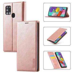 For Samsung Galaxy A21s LC.IMEEK Strong Magnetism Ultra-thin Horizontal Flip Shockproof Matte TPU + PU Leather Case with Holder & Card Slots & Wallet(Rose Gold)