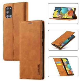 For Samsung Galaxy A51 / M40s LC.IMEEK Strong Magnetism Ultra-thin Horizontal Flip Shockproof Matte TPU + PU Leather Case with Holder & Card Slots & Wallet(Brown)