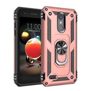 For LG Aristo 2 Shockproof TPU + PC Protective Case with 360 Degree Rotating Holder(Rose Gold)