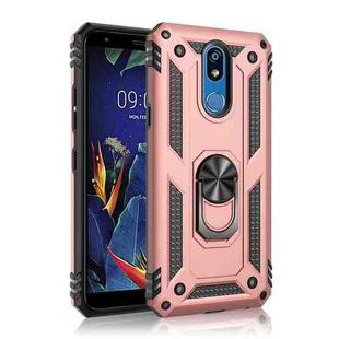 For LG K40 Shockproof TPU + PC Protective Case with 360 Degree Rotating Holder(Rose Gold)