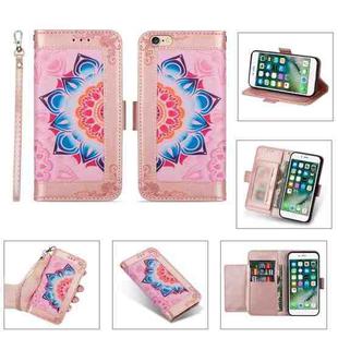 Printing Dual-color Half Mandala Pattern Dual-side Magnetic Buckle Horizontal Flip Leather Case with Holder & Card Slots & Wallet & Photo Frame & Lanyard For iPhone 6(Rose Gold)