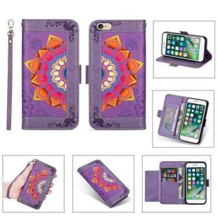 Printing Dual-color Half Mandala Pattern Dual-side Magnetic Buckle Horizontal Flip Leather Case with Holder & Card Slots & Wallet & Photo Frame & Lanyard For iPhone 6(Purple)