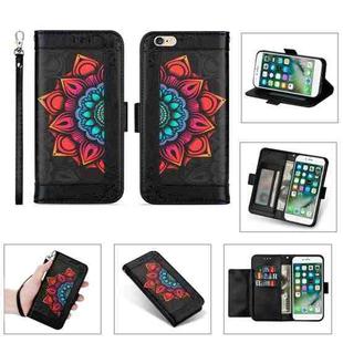 Printing Dual-color Half Mandala Pattern Dual-side Magnetic Buckle Horizontal Flip Leather Case with Holder & Card Slots & Wallet & Photo Frame & Lanyard For iPhone 6 Plus(Black)