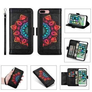 Printing Dual-color Half Mandala Pattern Dual-side Magnetic Buckle Horizontal Flip Leather Case with Holder & Card Slots & Wallet & Photo Frame & Lanyard For iPhone 8 Plus / 7 Plus(Black)