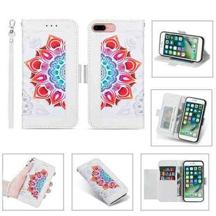 Printing Dual-color Half Mandala Pattern Dual-side Magnetic Buckle Horizontal Flip Leather Case with Holder & Card Slots & Wallet & Photo Frame & Lanyard For iPhone 8 Plus / 7 Plus(White)