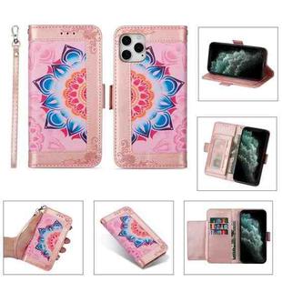 Printing Dual-color Half Mandala Pattern Dual-side Magnetic Buckle Horizontal Flip Leather Case with Holder & Card Slots & Wallet & Photo Frame & Lanyard For iPhone 11(Rose Gold)