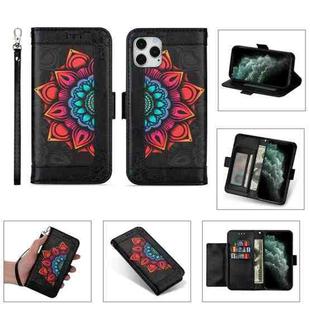 Printing Dual-color Half Mandala Pattern Dual-side Magnetic Buckle Horizontal Flip Leather Case with Holder & Card Slots & Wallet & Photo Frame & Lanyard For iPhone 11(Black)