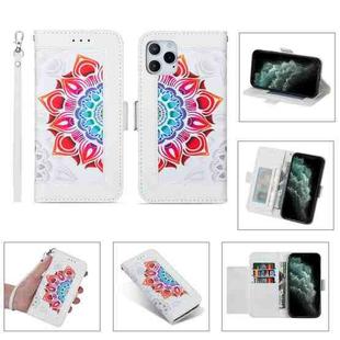 Printing Dual-color Half Mandala Pattern Dual-side Magnetic Buckle Horizontal Flip Leather Case with Holder & Card Slots & Wallet & Photo Frame & Lanyard For iPhone 11(White)