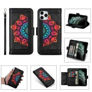 Printing Dual-color Half Mandala Pattern Dual-side Magnetic Buckle Horizontal Flip Leather Case with Holder & Card Slots & Wallet & Photo Frame & Lanyard For iPhone 11 Pro(Black)