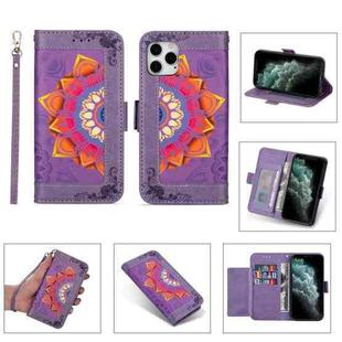 Printing Dual-color Half Mandala Pattern Dual-side Magnetic Buckle Horizontal Flip Leather Case with Holder & Card Slots & Wallet & Photo Frame & Lanyard For iPhone 11 Pro(Purple)