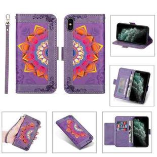 Printing Dual-color Half Mandala Pattern Dual-side Magnetic Buckle Horizontal Flip Leather Case with Holder & Card Slots & Wallet & Photo Frame & Lanyard For iPhone XS / X(Purple)