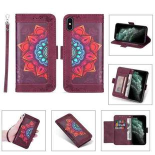 Printing Dual-color Half Mandala Pattern Dual-side Magnetic Buckle Horizontal Flip Leather Case with Holder & Card Slots & Wallet & Photo Frame & Lanyard For iPhone XS / X(Wine Red)