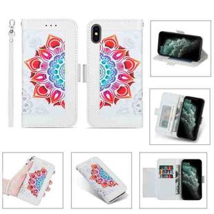 Printing Dual-color Half Mandala Pattern Dual-side Magnetic Buckle Horizontal Flip Leather Case with Holder & Card Slots & Wallet & Photo Frame & Lanyard For iPhone XR(White)