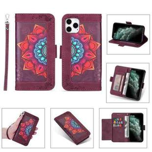Printing Dual-color Half Mandala Pattern Dual-side Magnetic Buckle Horizontal Flip Leather Case with Holder & Card Slots & Wallet & Photo Frame & Lanyard For iPhone 12 Pro Max(Wine Red)