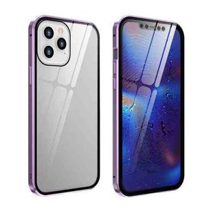 For iPhone 12 / 12 Pro Double Sides Tempered Glass Magnetic Adsorption Metal Frame HD Screen Case(Light Purple)