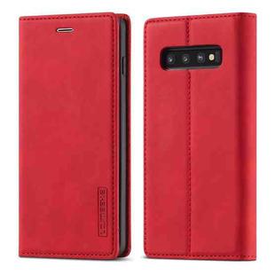 For Samsung Galaxy S10 LC.IMEEKE Strong Magnetism Ultra-thin Horizontal Flip Shockproof Matte TPU + PU Leather Case with Holder & Card Slots & Wallet(Red)
