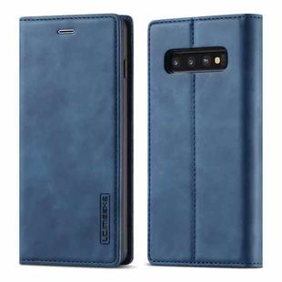For Samsung Galaxy S10+ LC.IMEEKE Strong Magnetism Ultra-thin Horizontal Flip Shockproof Matte TPU + PU Leather Case with Holder & Card Slots & Wallet(Blue)