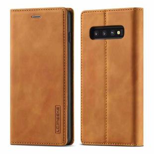 For Samsung Galaxy S10+ LC.IMEEKE Strong Magnetism Ultra-thin Horizontal Flip Shockproof Matte TPU + PU Leather Case with Holder & Card Slots & Wallet(Brown)