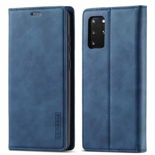 For Samsung Galaxy S20 LC.IMEEKE Strong Magnetism Ultra-thin Horizontal Flip Shockproof Matte TPU + PU Leather Case with Holder & Card Slots & Wallet(Blue)