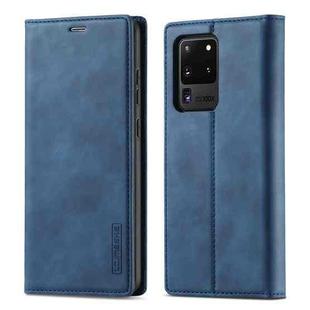 For Samsung Galaxy S20 Ultra LC.IMEEKE Strong Magnetism Ultra-thin Horizontal Flip Shockproof Matte TPU + PU Leather Case with Holder & Card Slots & Wallet(Blue)