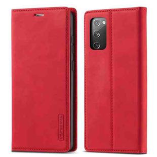 For Samsung Galaxy S20 FE LC.IMEEKE Strong Magnetism Ultra-thin Horizontal Flip Shockproof Matte TPU + PU Leather Case with Holder & Card Slots & Wallet(Red)