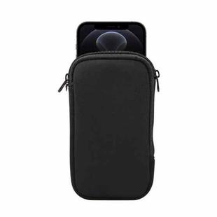 For iPhone 12 / 12 Pro Universal Elasticity Zipper Protective Case Storage Bag with Lanyard / 6.1 inch Smart Phones(Black)
