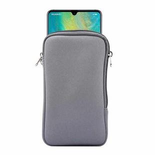 Universal Elasticity Zipper Protective Case Storage Bag with Lanyard For Huawei Mate 20 X / 7.2 inch Smart Phones(Grey)
