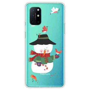 For OnePlus 8T Trendy Cute Christmas Patterned Case Clear TPU Cover Phone Cases(Birdie Snowman)