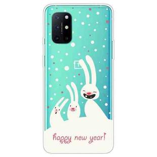 For OnePlus 8T Trendy Cute Christmas Patterned Case Clear TPU Cover Phone Cases(Three White Rabbits)