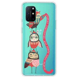 For OnePlus 8T Trendy Cute Christmas Patterned Case Clear TPU Cover Phone Cases(Red Belt Bird)