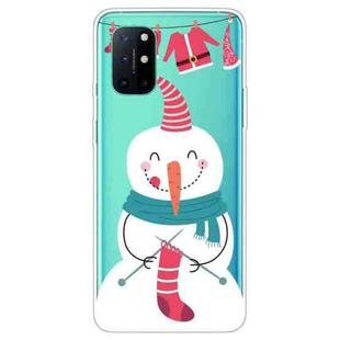 For OnePlus 8T Trendy Cute Christmas Patterned Case Clear TPU Cover Phone Cases(Socks Snowman)