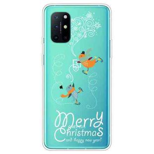For OnePlus 8T Trendy Cute Christmas Patterned Case Clear TPU Cover Phone Cases(Skiing Bird)